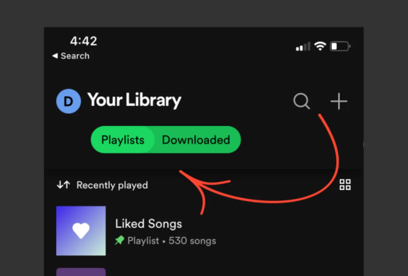 在 Spotify 應用程式中，使用 chip 做為過濾器的一個例子是用來過濾已下載的播放清單的子集。