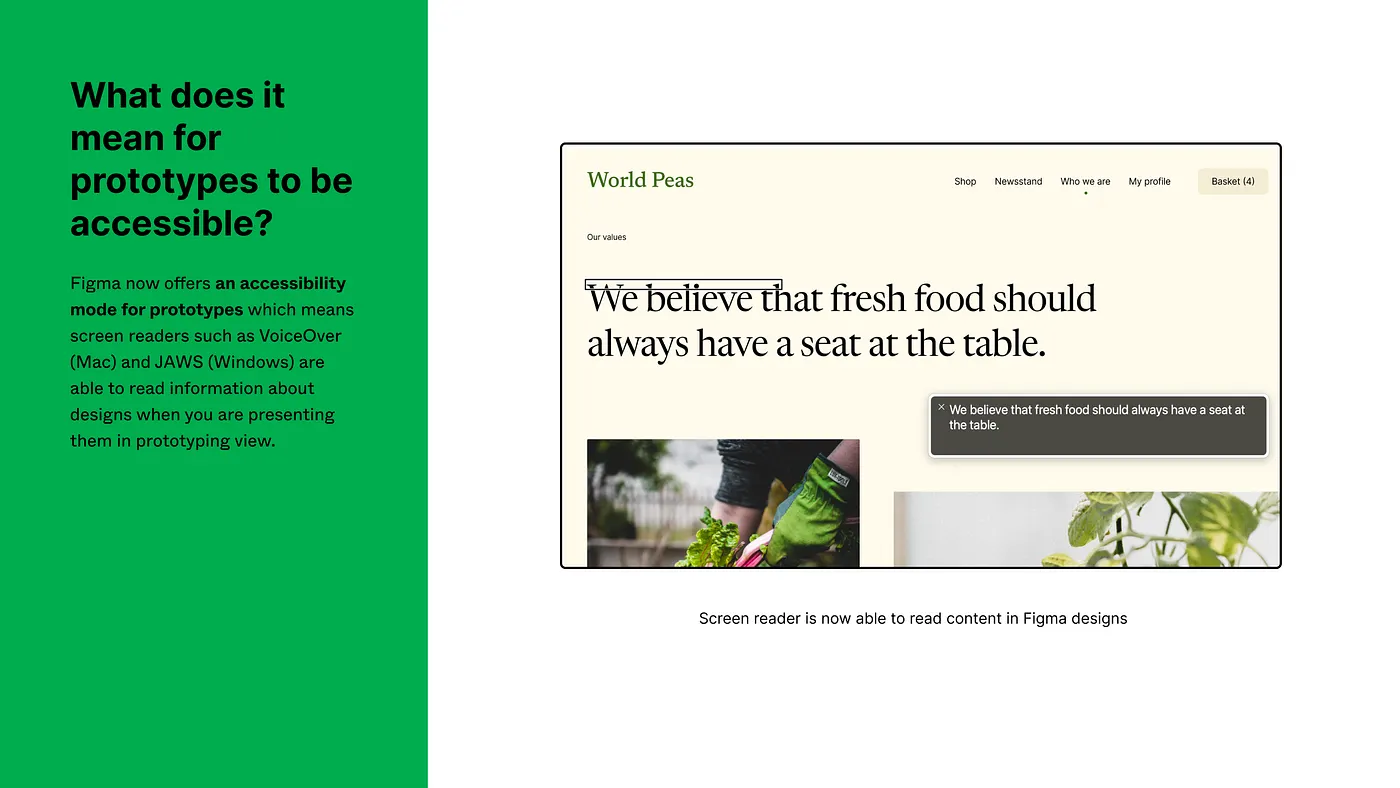 Figma accessible prototype的官方介紹投影片，介紹「What does it mean for prototypes to be accessible?」。