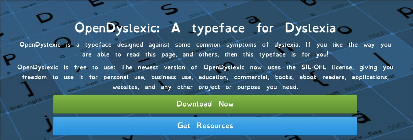Open Dyslexic閱讀障礙字型網站的截圖